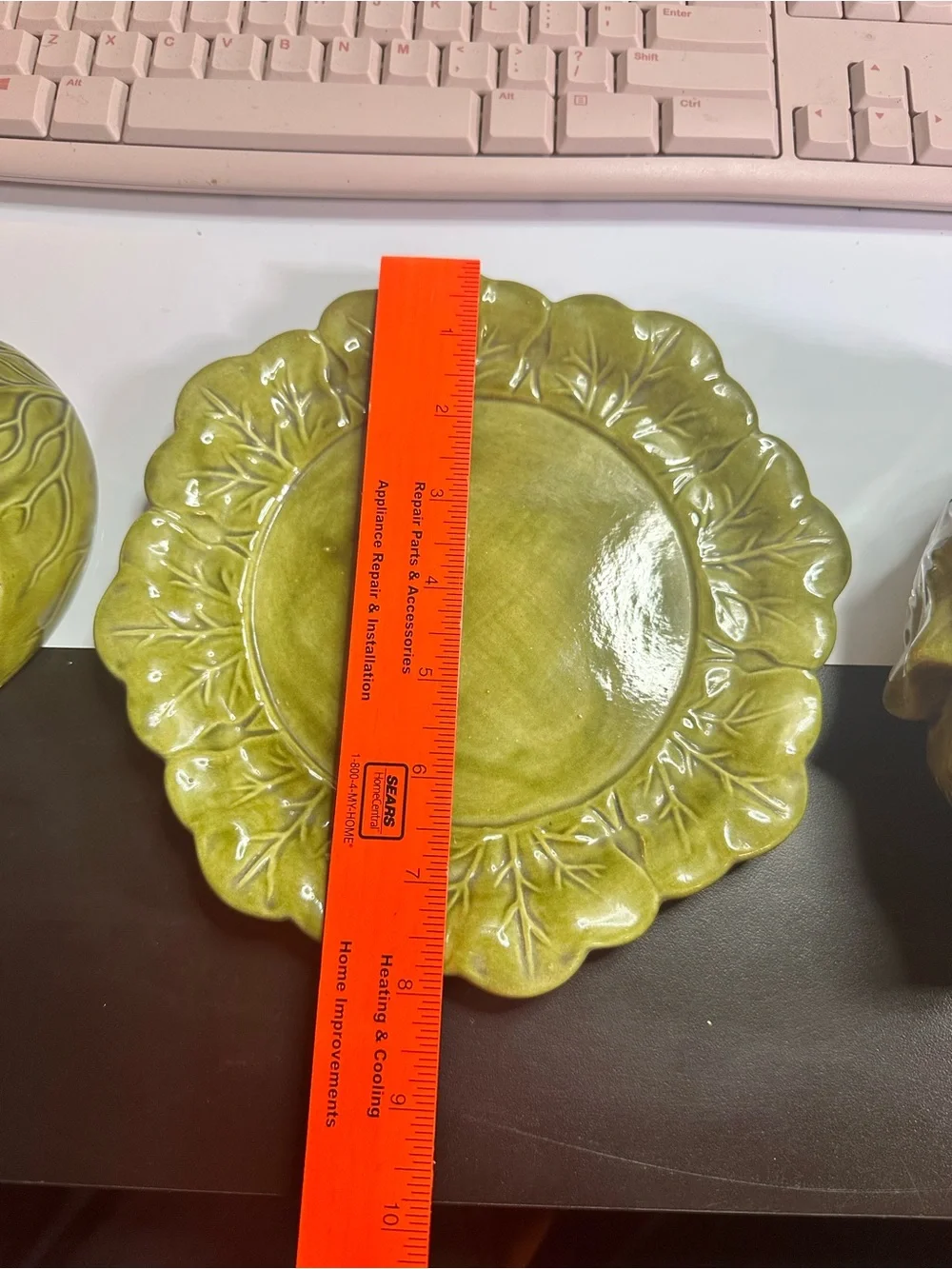 Green Ceramic Leaf Bowl with Matching Saucer - Decorative Dinnerware